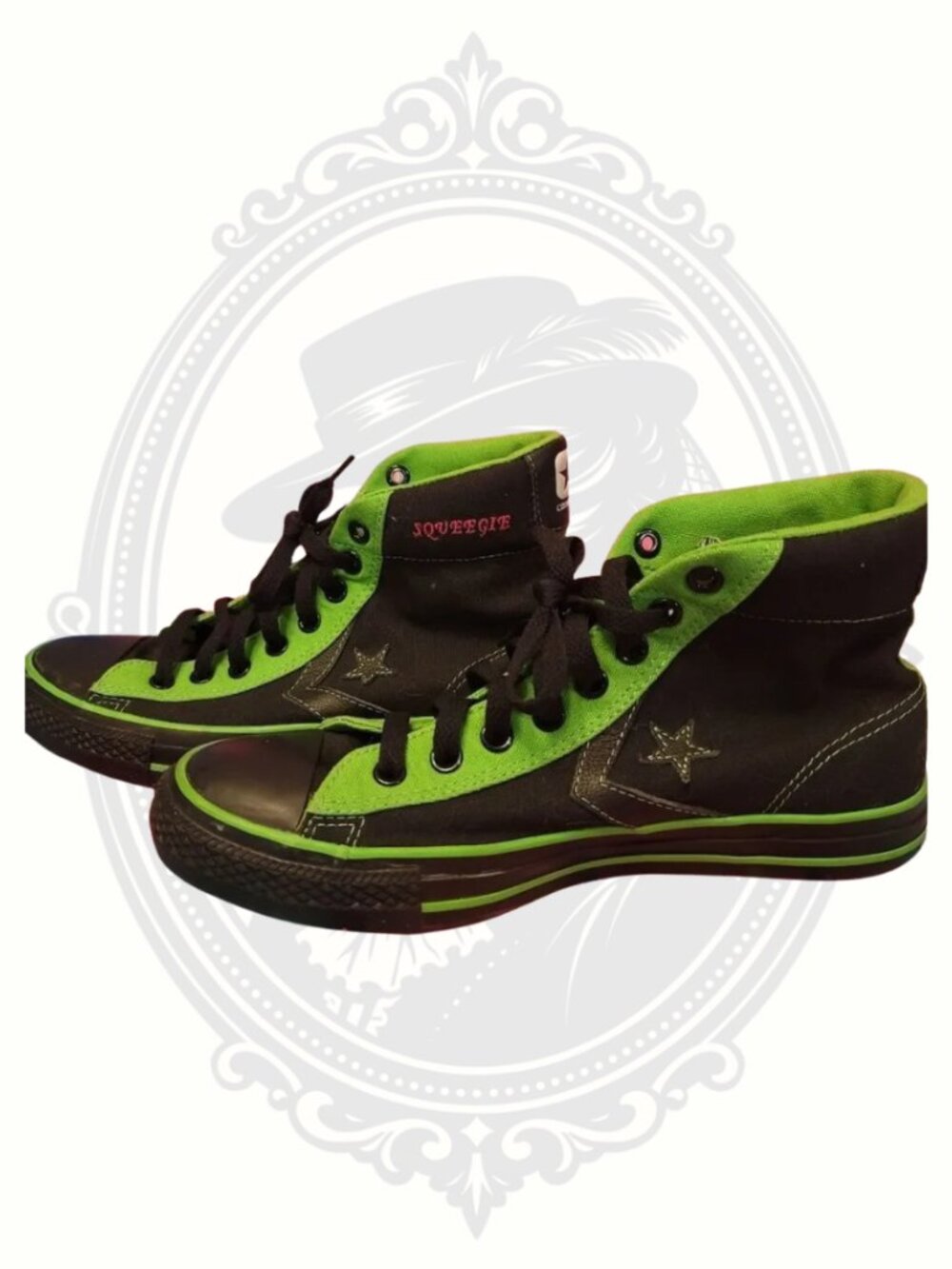 (SOLD) Converse CONS Black & Neon Green High Top Sneakers Mens 8 Womens 10 - Picture 2 of 11